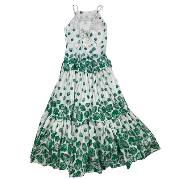 Anthropologie Maeve Halter Tiered Maxi Dress M White Green Seashell Resortwear - Picture 13 of 15